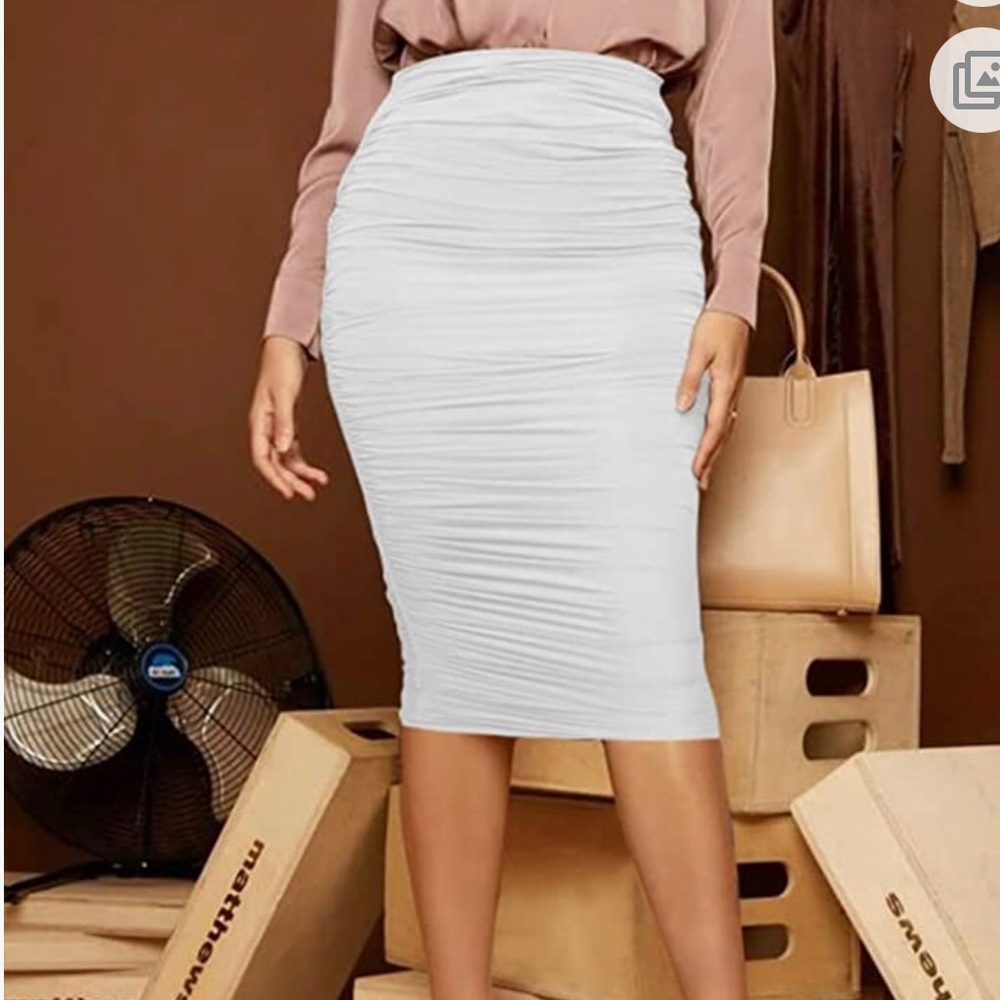 Ruched white midi skirt